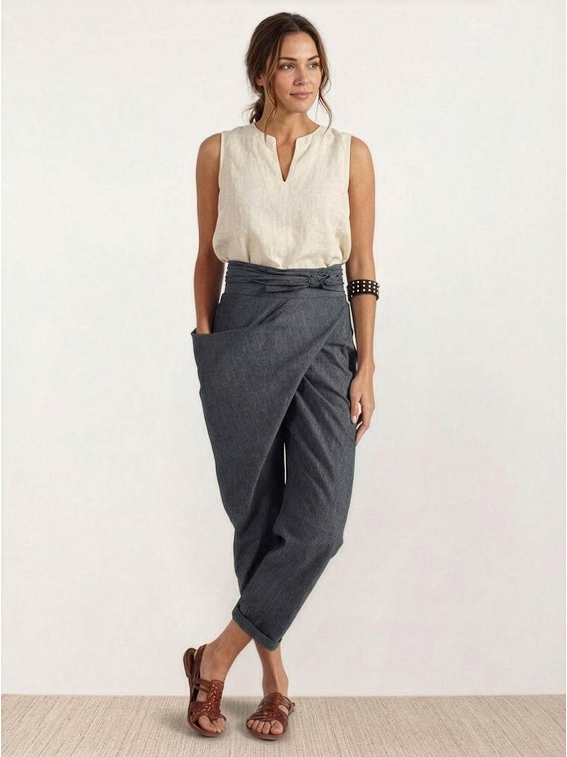 Stephanie™ | Women's High Waist Wrap Front Cropped Tapered Pants