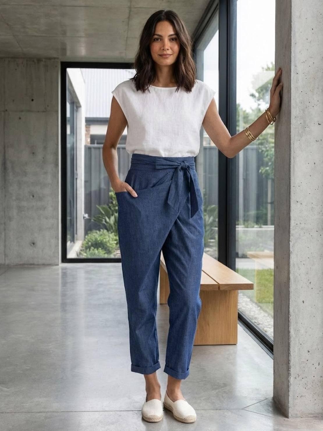 Stephanie™ | Women's High Waist Wrap Front Cropped Tapered Pants