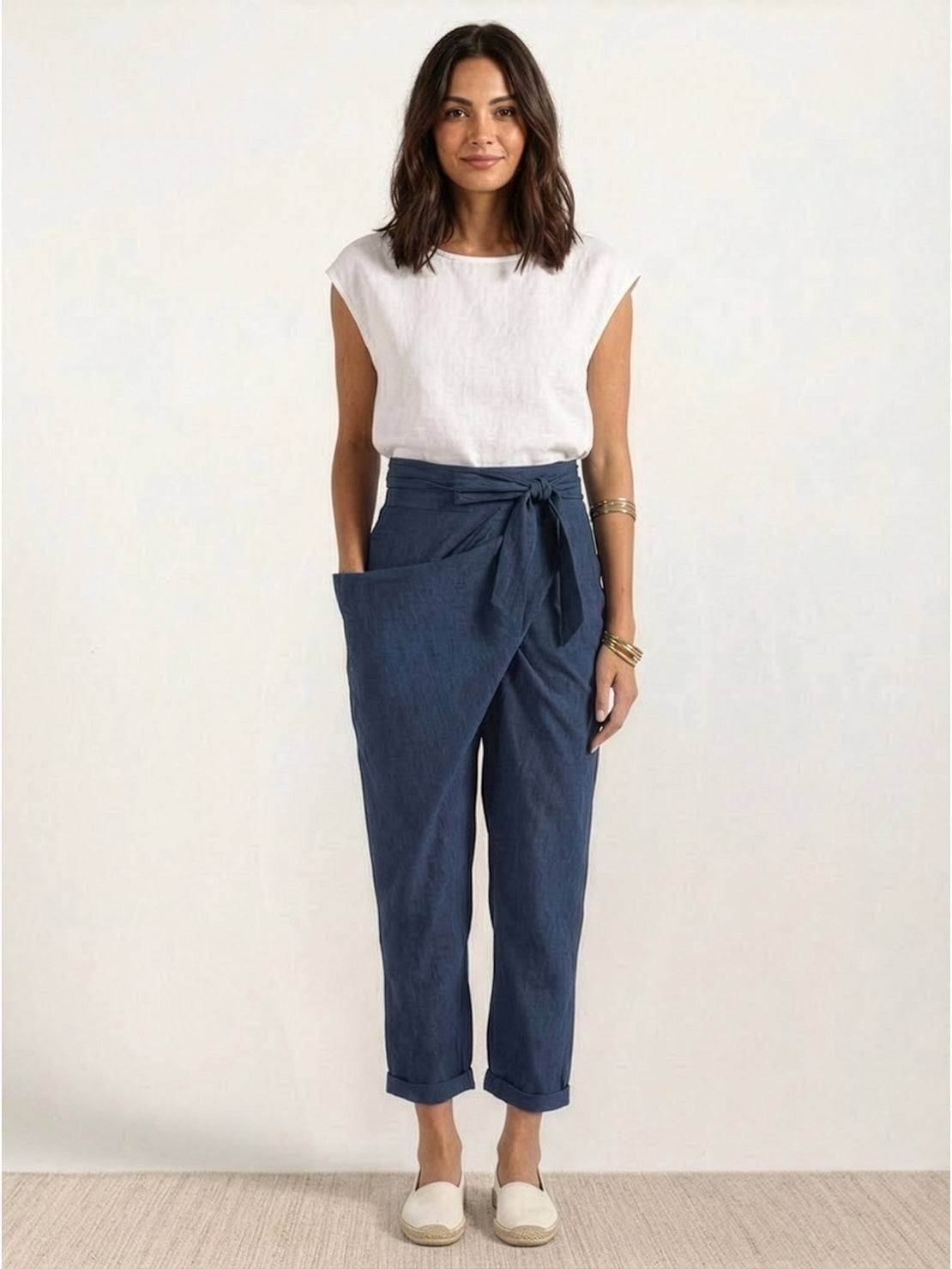 Stephanie™ | Women's High Waist Wrap Front Cropped Tapered Pants