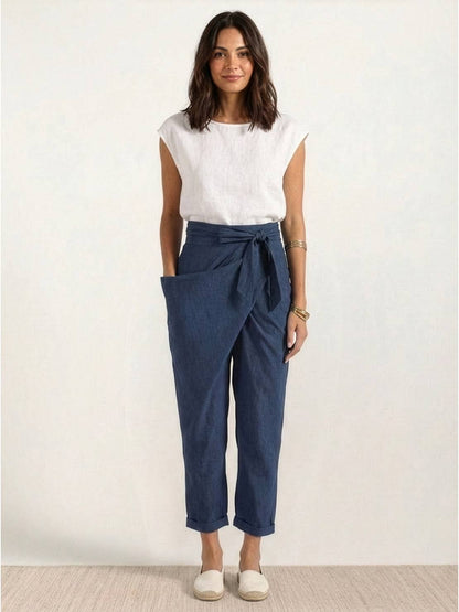Stephanie™ | Women's High Waist Wrap Front Cropped Tapered Pants