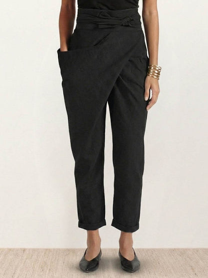 Stephanie™ | Women's High Waist Wrap Front Cropped Tapered Pants