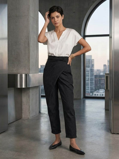 Stephanie™ | Women's High Waist Wrap Front Cropped Tapered Pants