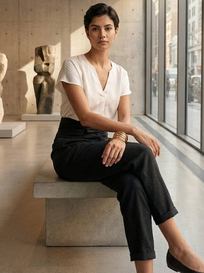 Stephanie™ | Women's High Waist Wrap Front Cropped Tapered Pants