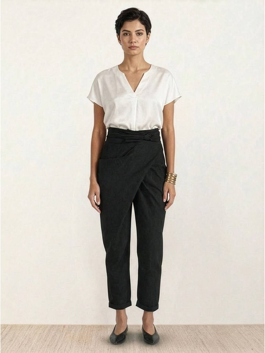 Stephanie™ | Women's High Waist Wrap Front Cropped Tapered Pants