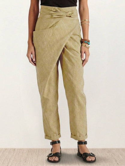 Stephanie™ | Women's High Waist Wrap Front Cropped Tapered Pants