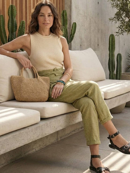 Stephanie™ | Women's High Waist Wrap Front Cropped Tapered Pants