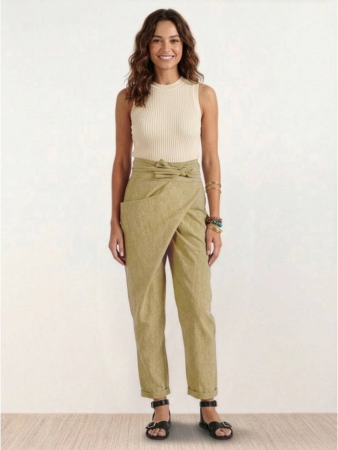 Stephanie™ | Women's High Waist Wrap Front Cropped Tapered Pants