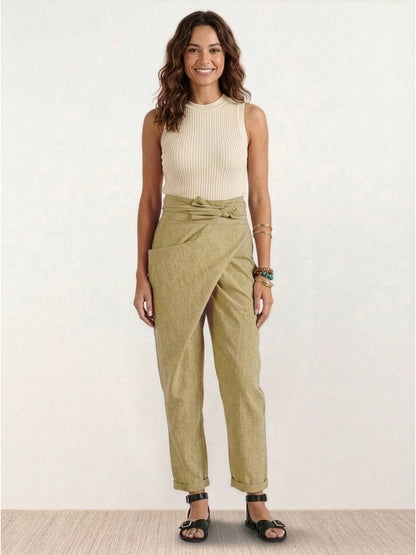 Stephanie™ | Women's High Waist Wrap Front Cropped Tapered Pants