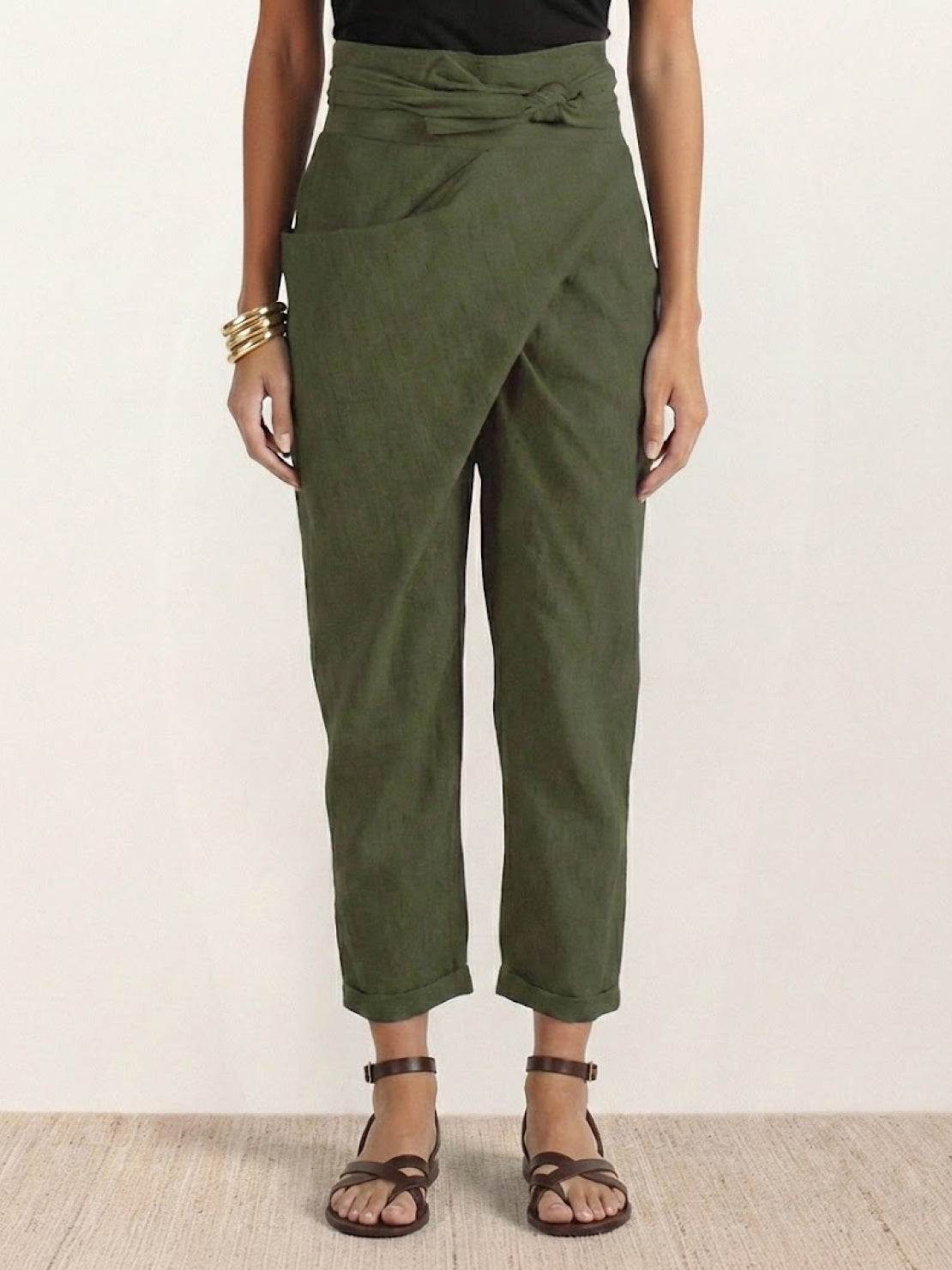 Stephanie™ | Women's High Waist Wrap Front Cropped Tapered Pants