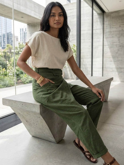 Stephanie™ | Women's High Waist Wrap Front Cropped Tapered Pants