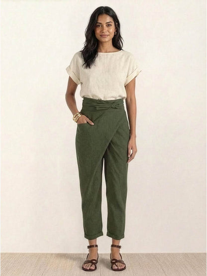 Stephanie™ | Women's High Waist Wrap Front Cropped Tapered Pants