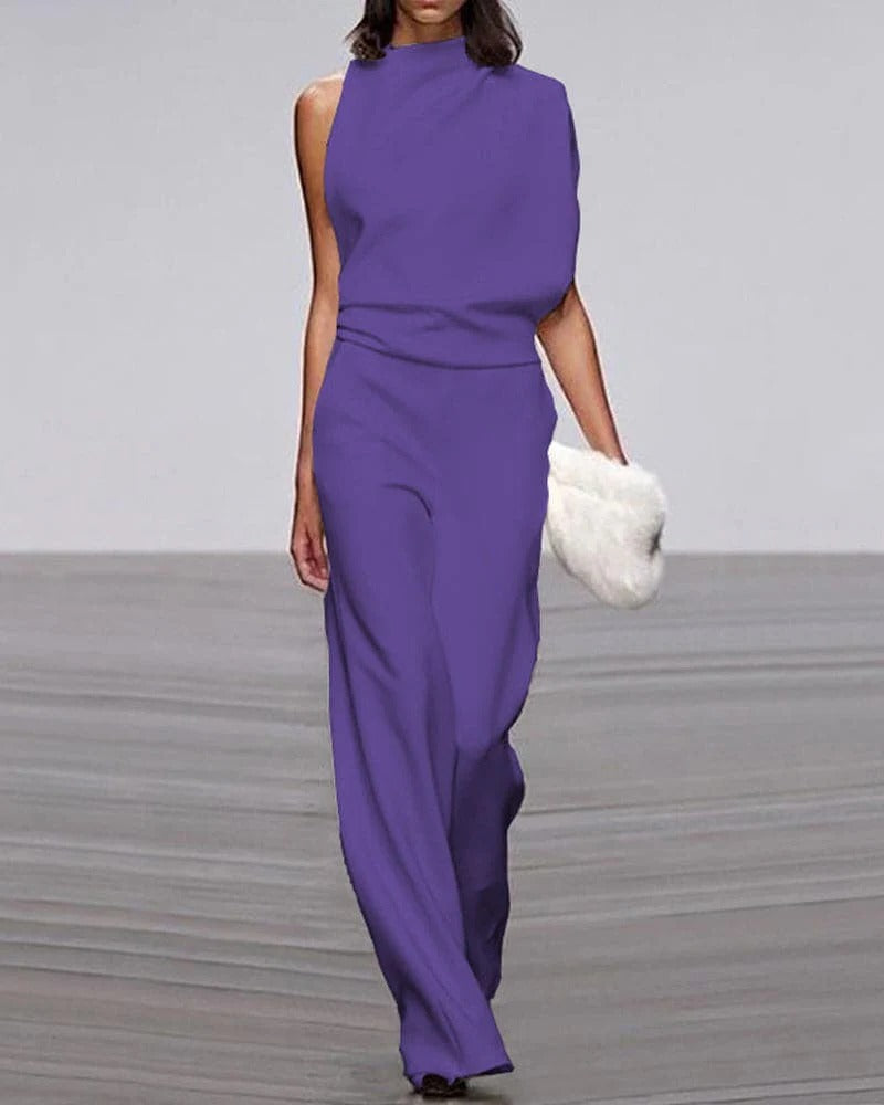 Ivory | Women's Formal Sleeveless Jumpsuit Wide Leg Mock Neck