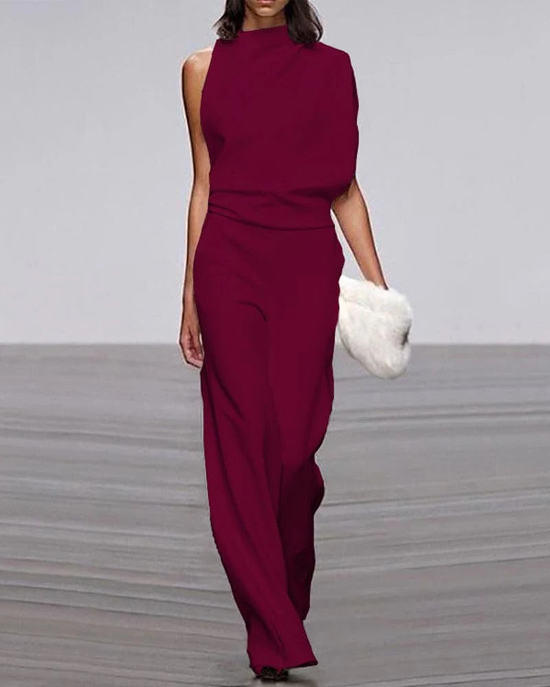 Ivory | Women's Formal Sleeveless Jumpsuit Wide Leg Mock Neck