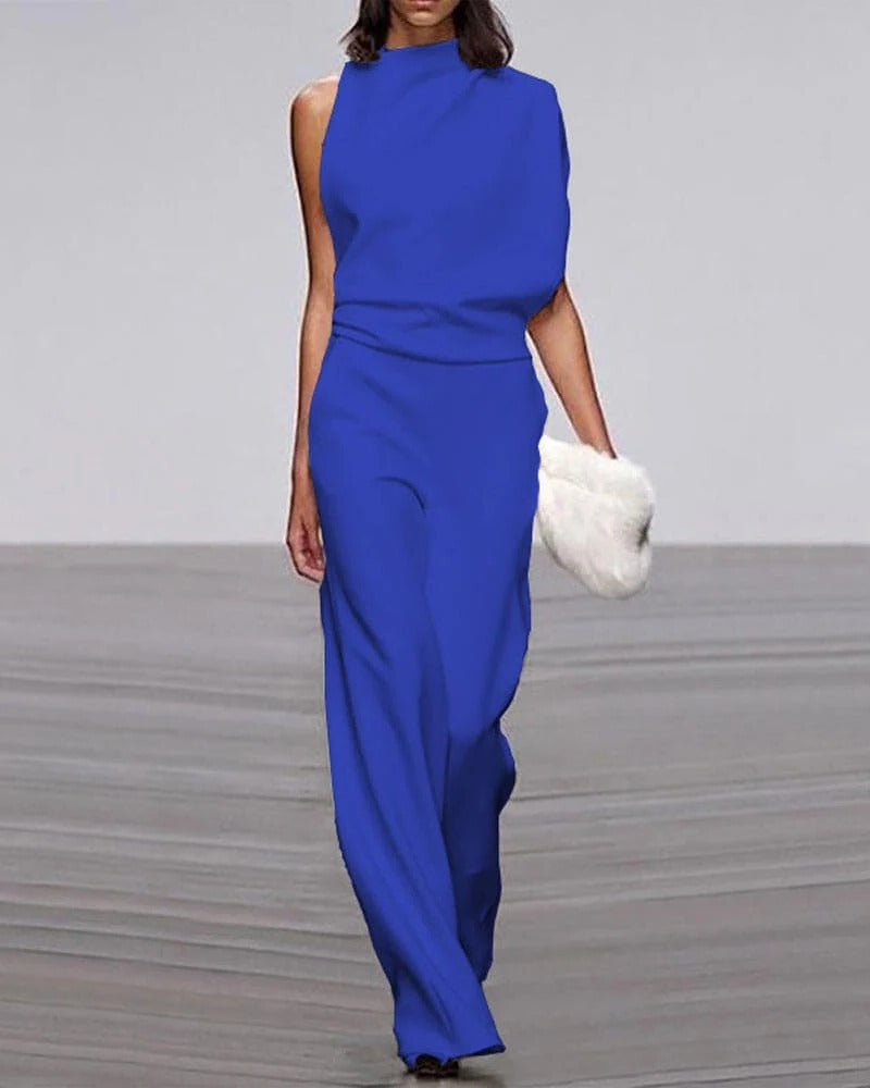 Ivory | Women's Formal Sleeveless Jumpsuit Wide Leg Mock Neck