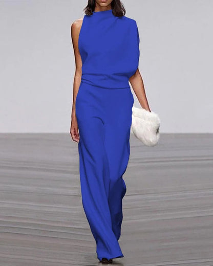Ivory | Women's Formal Sleeveless Jumpsuit Wide Leg Mock Neck