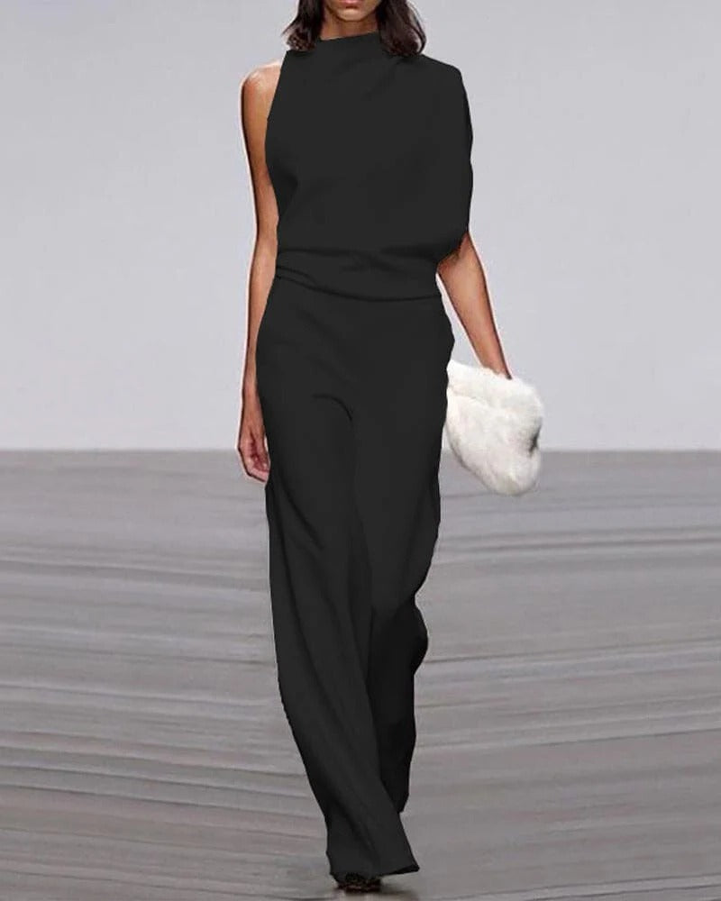 Ivory | Women's Formal Sleeveless Jumpsuit Wide Leg Mock Neck