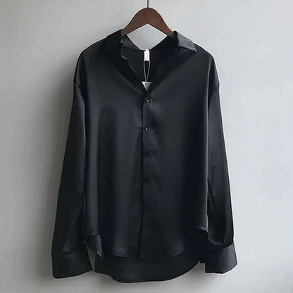 Josiane | Women's Satin Button-Down Blouse Long Sleeve Collar Shirt