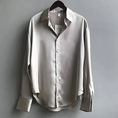 Josiane | Women's Satin Button-Down Blouse Long Sleeve Collar Shirt
