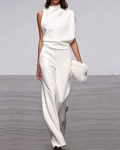 Ivory | Women's Formal Sleeveless Jumpsuit Wide Leg Mock Neck