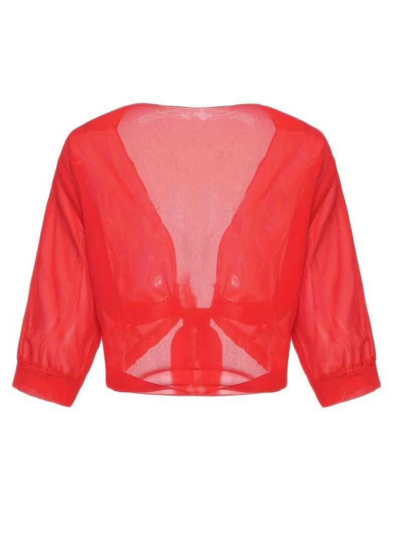 Warrah | Women's Tie Front Sheer Blouse Open Front 3/4 Sleeve Top