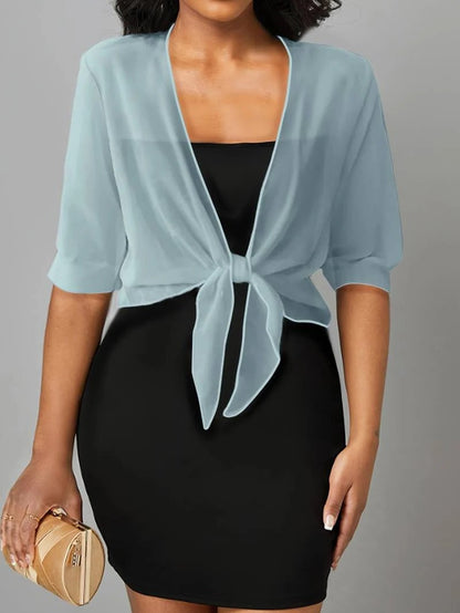 Warrah | Women's Tie Front Sheer Blouse Open Front 3/4 Sleeve Top