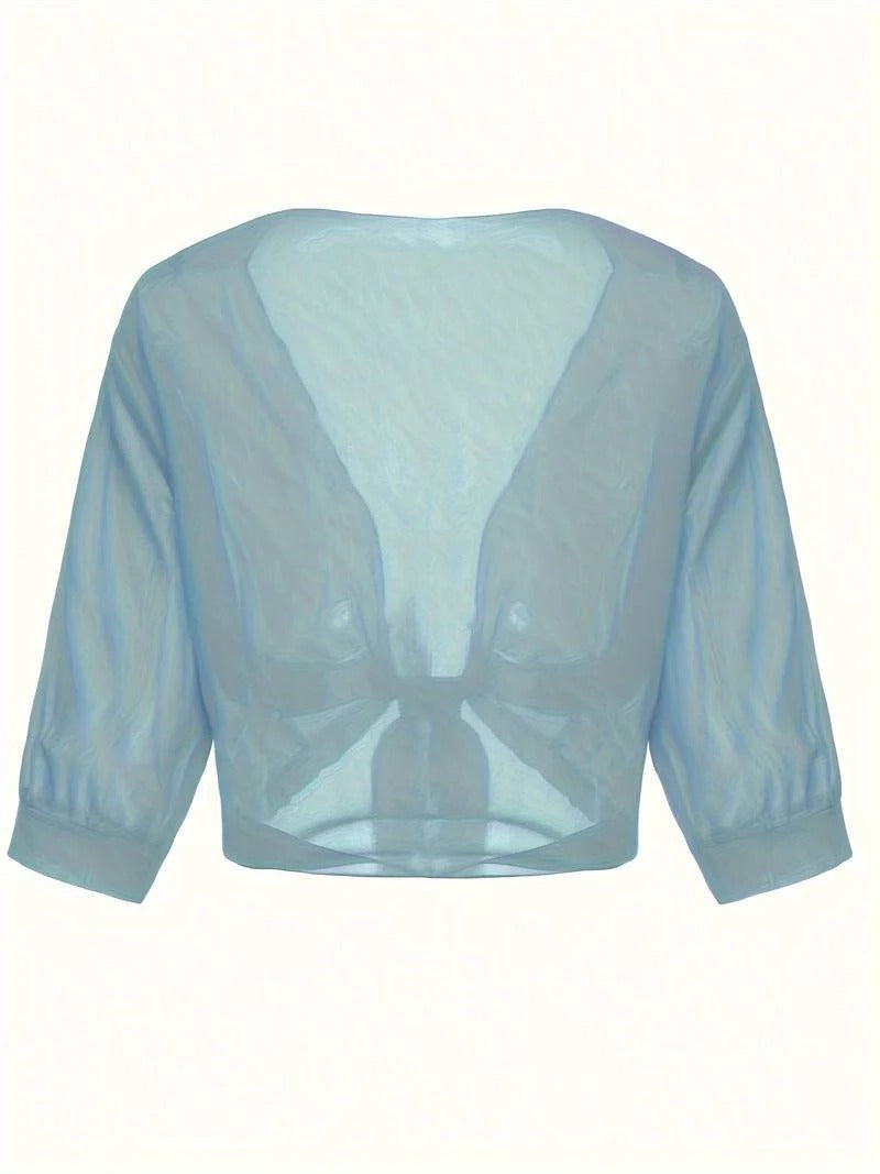 Warrah | Women's Tie Front Sheer Blouse Open Front 3/4 Sleeve Top