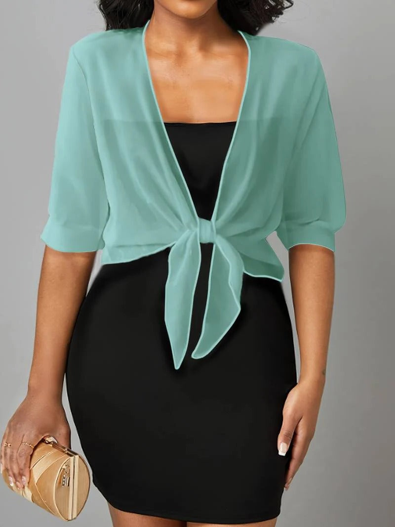 Warrah | Women's Tie Front Sheer Blouse Open Front 3/4 Sleeve Top