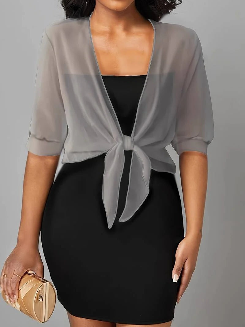 Warrah | Women's Tie Front Sheer Blouse Open Front 3/4 Sleeve Top