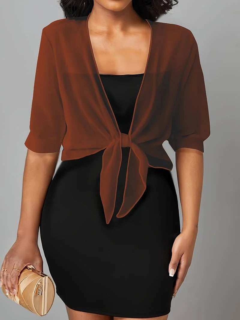 Warrah | Women's Tie Front Sheer Blouse Open Front 3/4 Sleeve Top