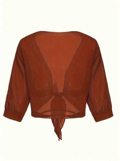 Warrah | Women's Tie Front Sheer Blouse Open Front 3/4 Sleeve Top