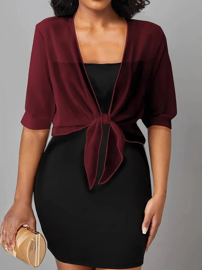 Warrah | Women's Tie Front Sheer Blouse Open Front 3/4 Sleeve Top