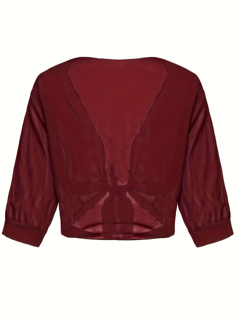 Warrah | Women's Tie Front Sheer Blouse Open Front 3/4 Sleeve Top