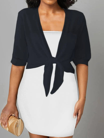 Warrah | Women's Tie Front Sheer Blouse Open Front 3/4 Sleeve Top