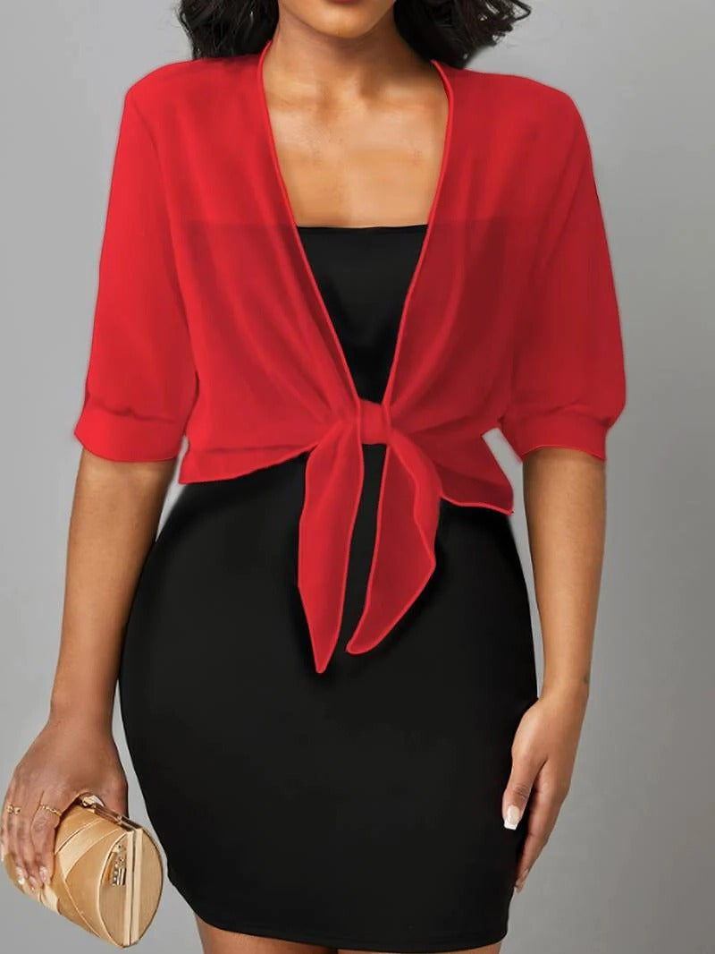 Warrah | Women's Tie Front Sheer Blouse Open Front 3/4 Sleeve Top