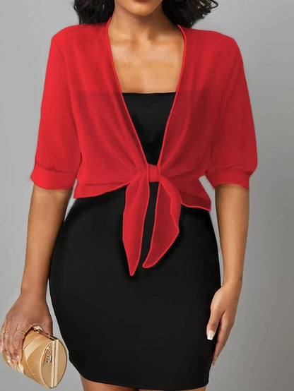 Warrah | Women's Tie Front Sheer Blouse Open Front 3/4 Sleeve Top