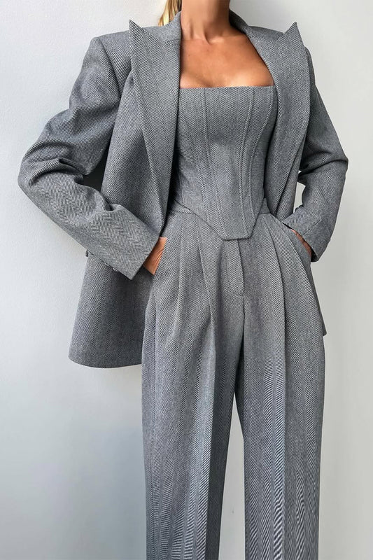 Keira™ | Women's Herringbone Three Piece Suit Set