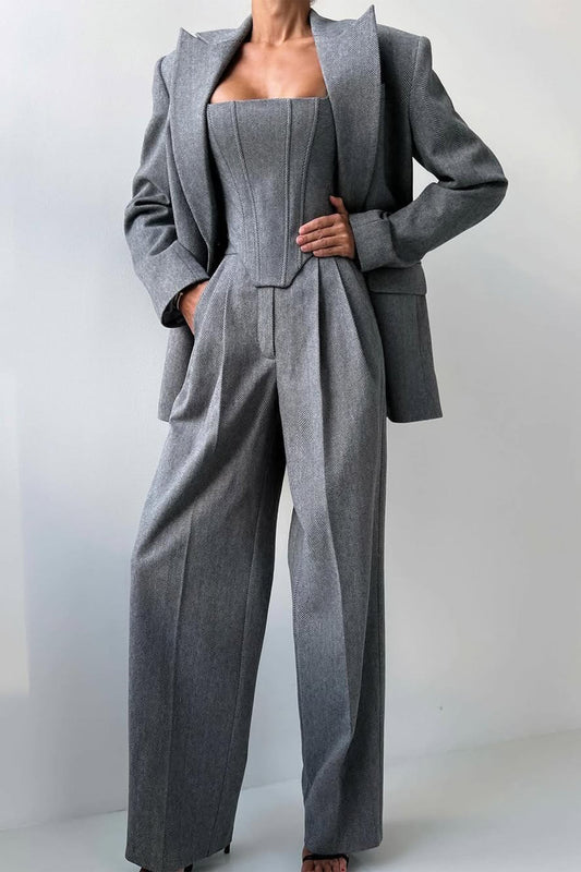 Keira™ | Women's Herringbone Three Piece Suit Set