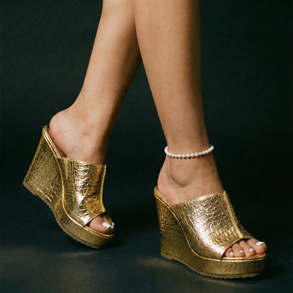 Trinity | Women's Gold Platform Wedge Sandals