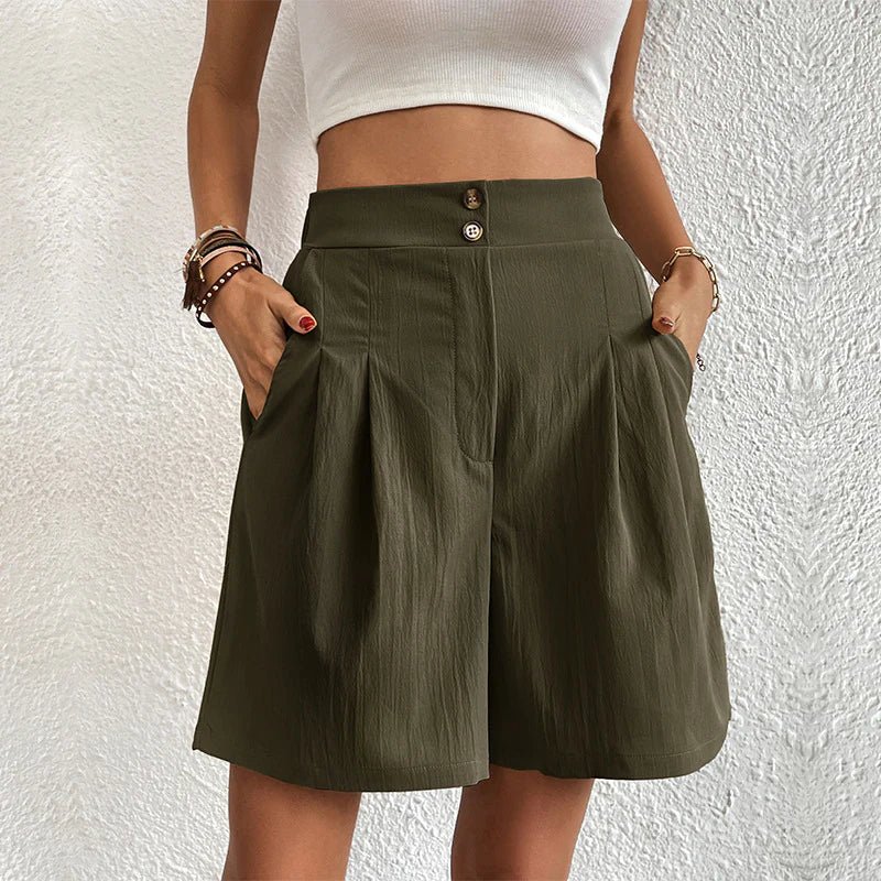 Arianrhod | Women's High Waist Wide Leg Shorts Pleated with Pockets