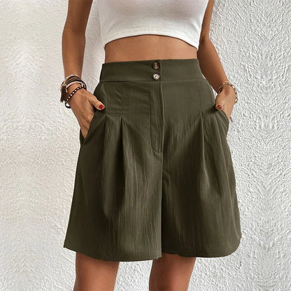 Arianrhod | Women's High Waist Wide Leg Shorts Pleated with Pockets
