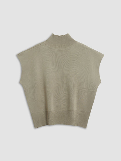 Thessaly | Women's Mock Neck Sleeveless Top Padded Shoulder Vest