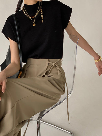 Thessaly | Women's Mock Neck Sleeveless Top Padded Shoulder Vest