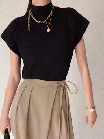 Thessaly | Women's Mock Neck Sleeveless Top Padded Shoulder Vest