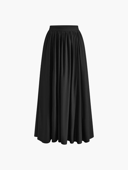 Piper | Women's High Waist Pleated A-Line Maxi Skirt with Pockets