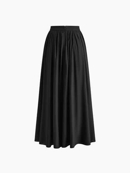 Piper | Women's High Waist Pleated A-Line Maxi Skirt with Pockets