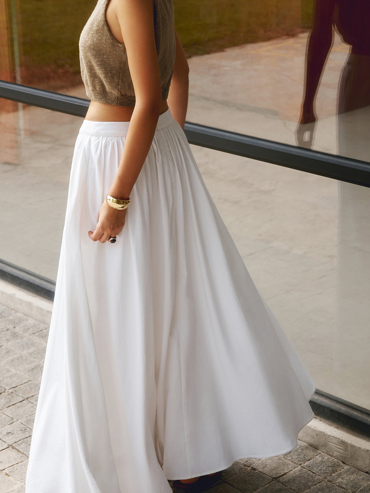 Piper | Women's High Waist Pleated A-Line Maxi Skirt with Pockets
