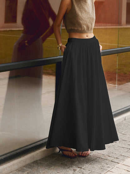 Piper | Women's High Waist Pleated A-Line Maxi Skirt with Pockets