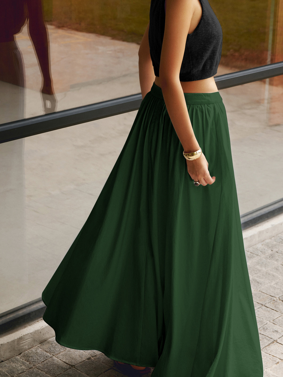 Piper | Women's High Waist Pleated A-Line Maxi Skirt with Pockets