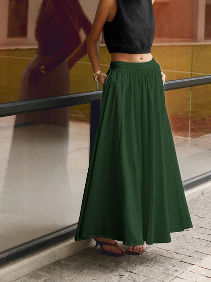 Piper | Women's High Waist Pleated A-Line Maxi Skirt with Pockets