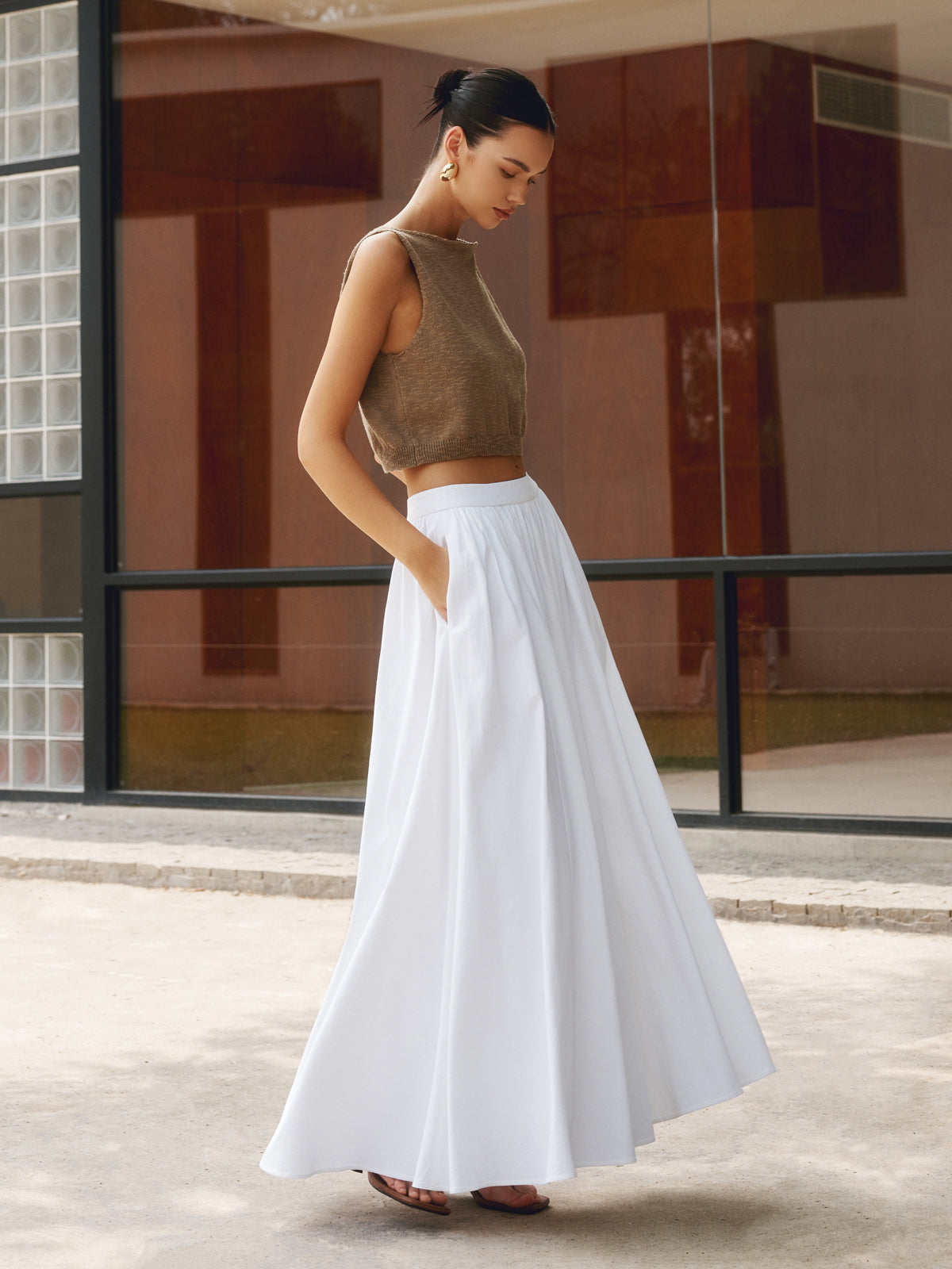 Piper | Women's High Waist Pleated A-Line Maxi Skirt with Pockets